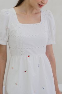 Brynn Mini Floral Embroidery Eyelet Dress In White (XS)
