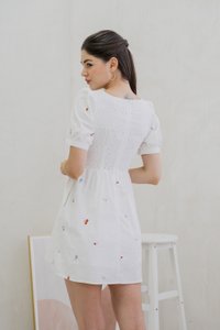 Brynn Mini Floral Embroidery Eyelet Dress In White (XS)