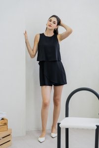 Evangeline Layered Romper In Black