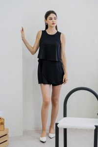 Evangeline Layered Romper In Black