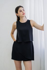 Evangeline Layered Romper In Black
