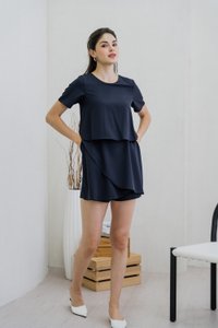 Ronda Layered Sleeved Romper In Navy (XS)