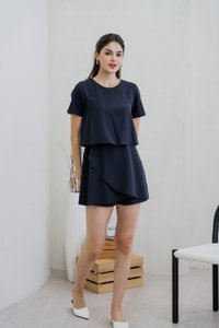 Ronda Layered Sleeved Romper In Navy (XS)