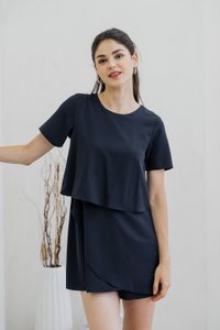 Ronda Layered Sleeved Romper In Navy (XS)