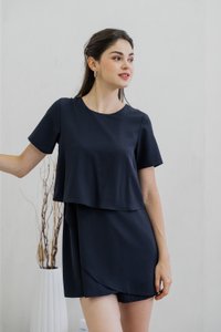Ronda Layered Sleeved Romper In Navy (XS)