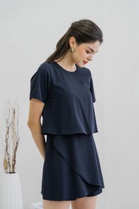 Ronda Layered Sleeved Romper In Navy (XS)