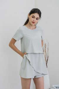 Ronda Layered Sleeved Romper In Sage