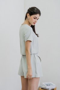 Ronda Layered Sleeved Romper In Sage
