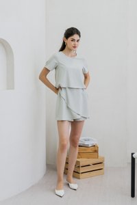 Ronda Layered Sleeved Romper In Sage
