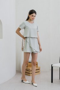 Ronda Layered Sleeved Romper In Sage