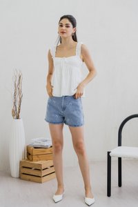 Crishelle Eyelet Ribbon Top In White (XL)