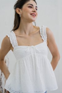 Crishelle Eyelet Ribbon Top In White (XL)