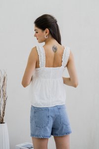 Crishelle Eyelet Ribbon Top In White (XL)