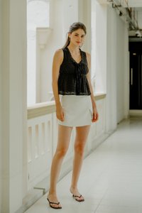 Audrina Eyelet Ribbon Top In Black (XL)