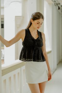 Audrina Eyelet Ribbon Top In Black (XL)