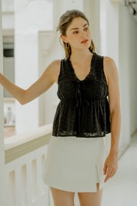 Audrina Eyelet Ribbon Top In Black (XL)