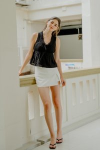 Audrina Eyelet Ribbon Top In Black (XL)