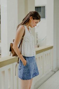 Audrina Eyelet Ribbon Top In White (XL)