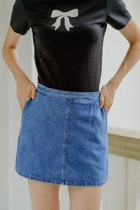 Charlene Denim Pocket Skort In Dark Wash