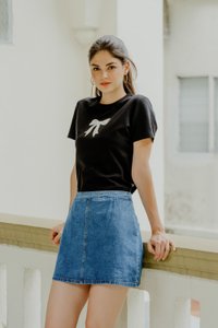 Charlene Denim Pocket Skort In Dark Wash