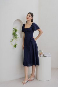 Avril Ribbon Embroidered Maxi Dress In Navy (XS)