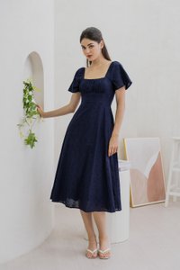 Avril Ribbon Embroidered Maxi Dress In Navy (XS)