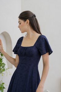 Avril Ribbon Embroidered Maxi Dress In Navy (XS)