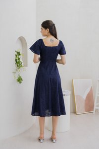 Avril Ribbon Embroidered Maxi Dress In Navy (XS)
