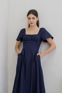 Avril Ribbon Embroidered Maxi Dress In Navy (XS)