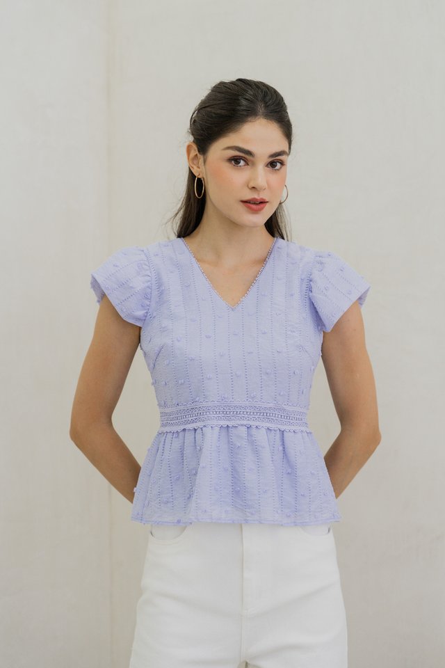 Clea Swiss Dots Empire Top In Blue