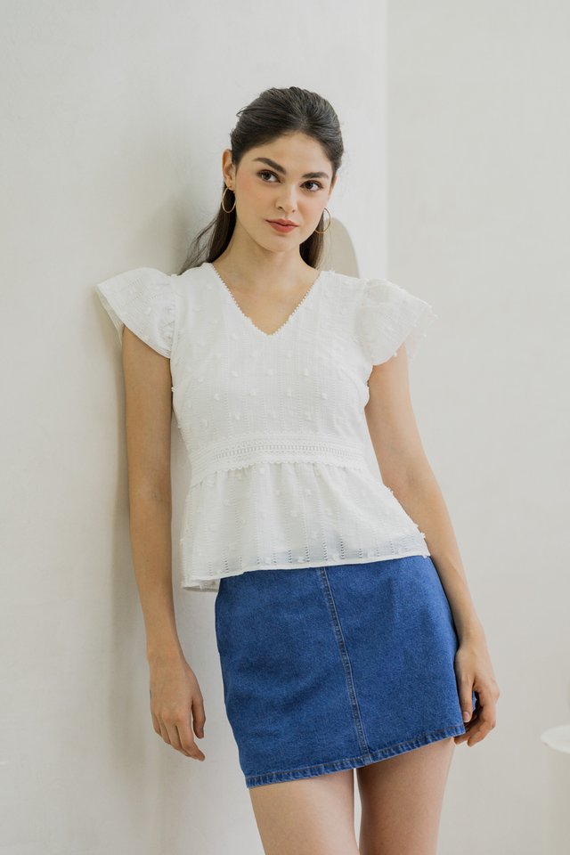 Clea Swiss Dots Empire Top In White 