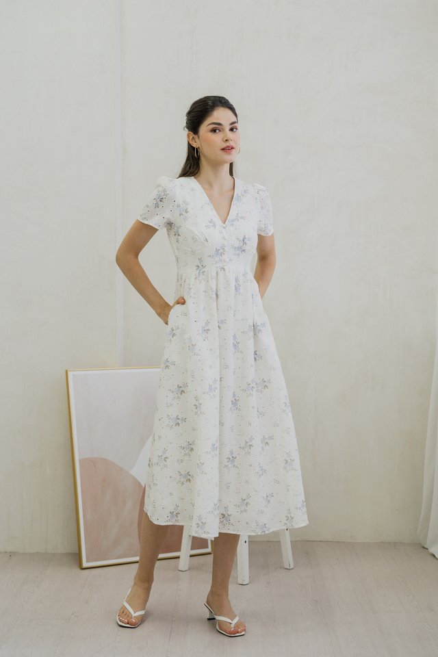 Alessia Eyelet Button Midi Dress 