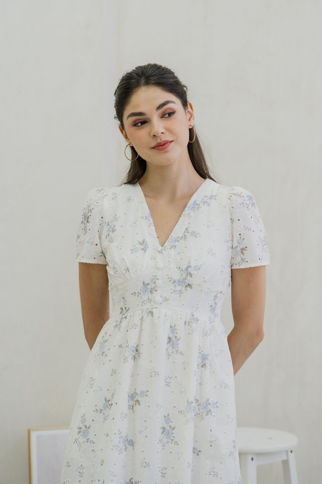Alessia Eyelet Button Midi Dress (XS)