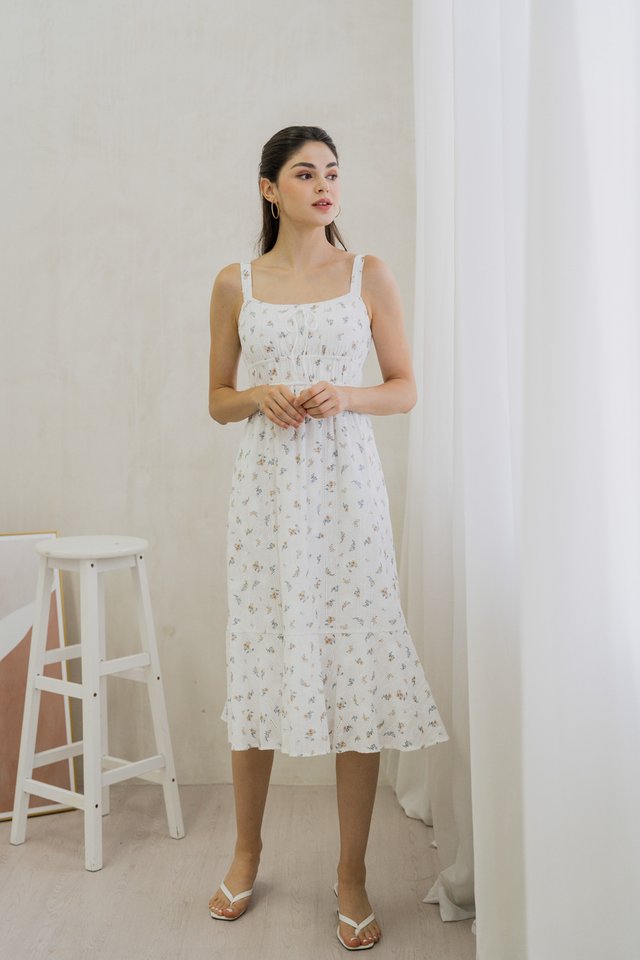 Juliet Floral Eyelet Ribbon Midi Dress 