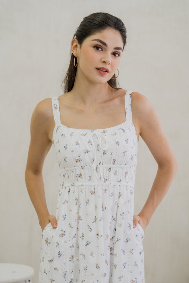 Juliet Floral Eyelet Ribbon Midi Dress 
