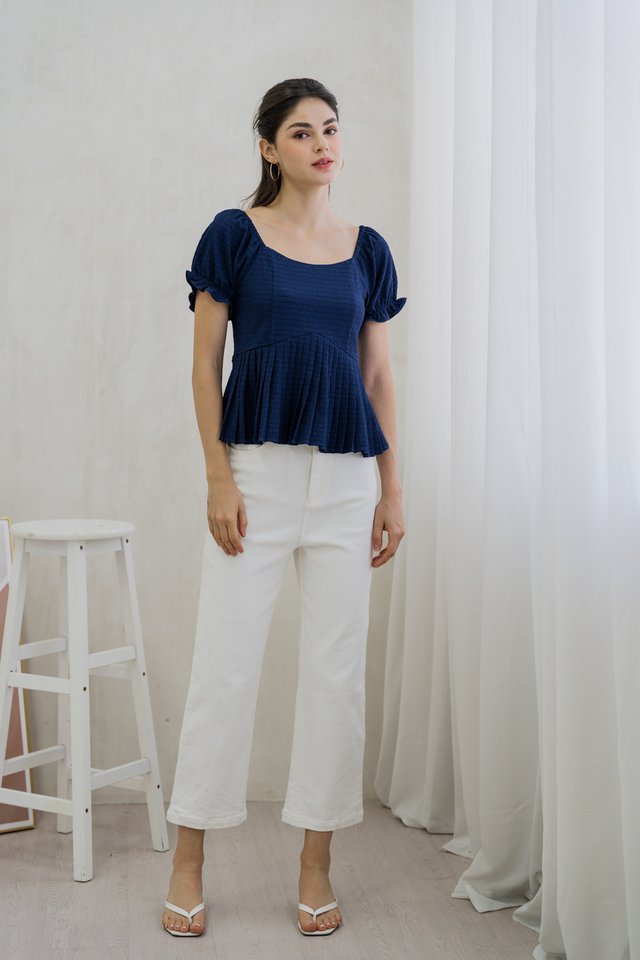 Luciana Textured Pleated Top in Navy