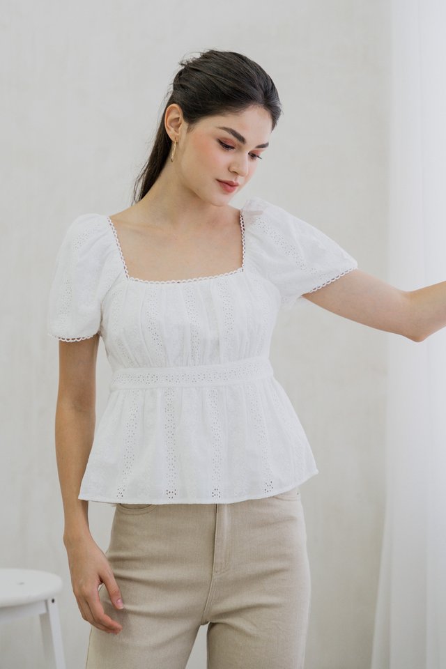 Lessie Eyelet Babydoll Top in White