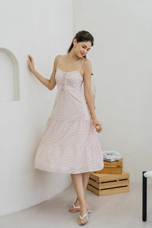 Esora Eyelet Ribbon Camisole Dress In Light Pink