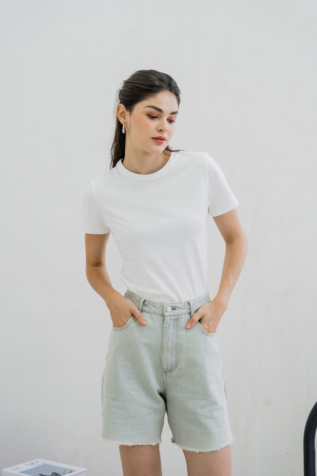 Renae Ribbon Embroidered Tee In White