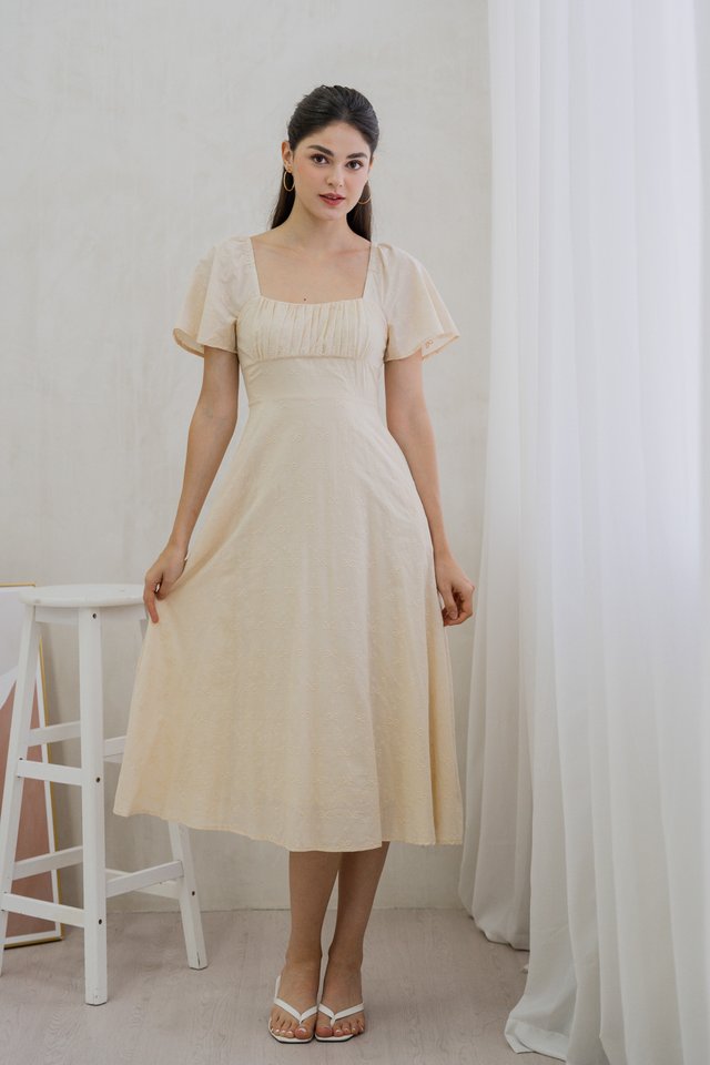 Avril Ribbon Embroidered Maxi Dress In Cream (XS)