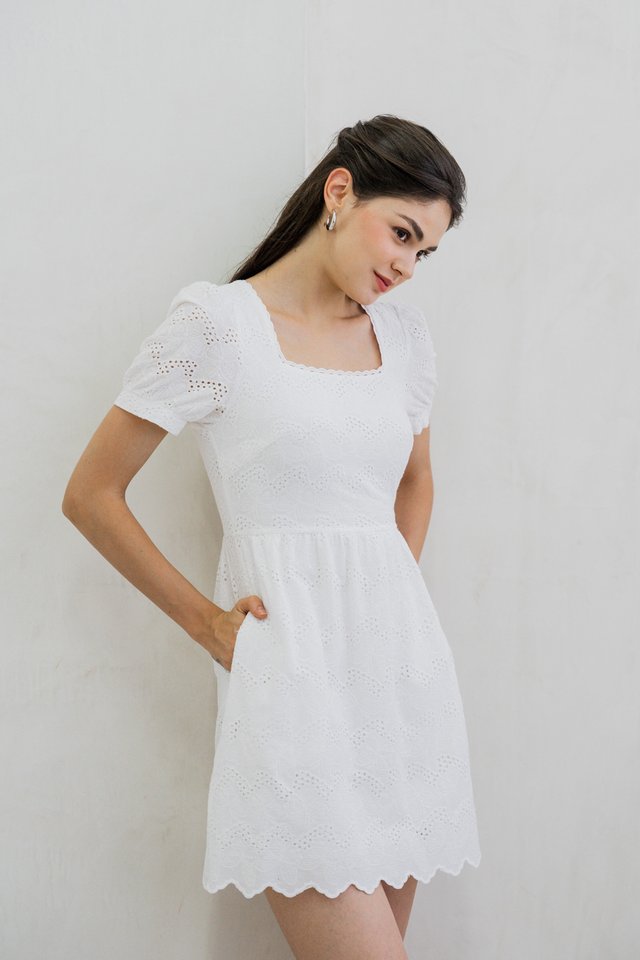 Linette Eyelet Dress In White