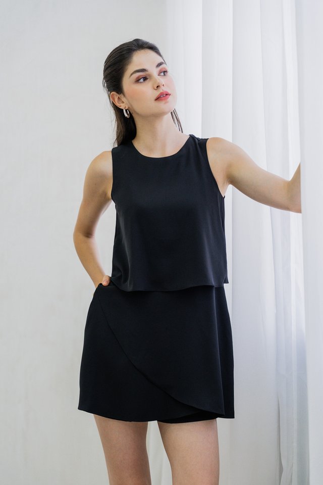 Evangeline Layered Romper In Black