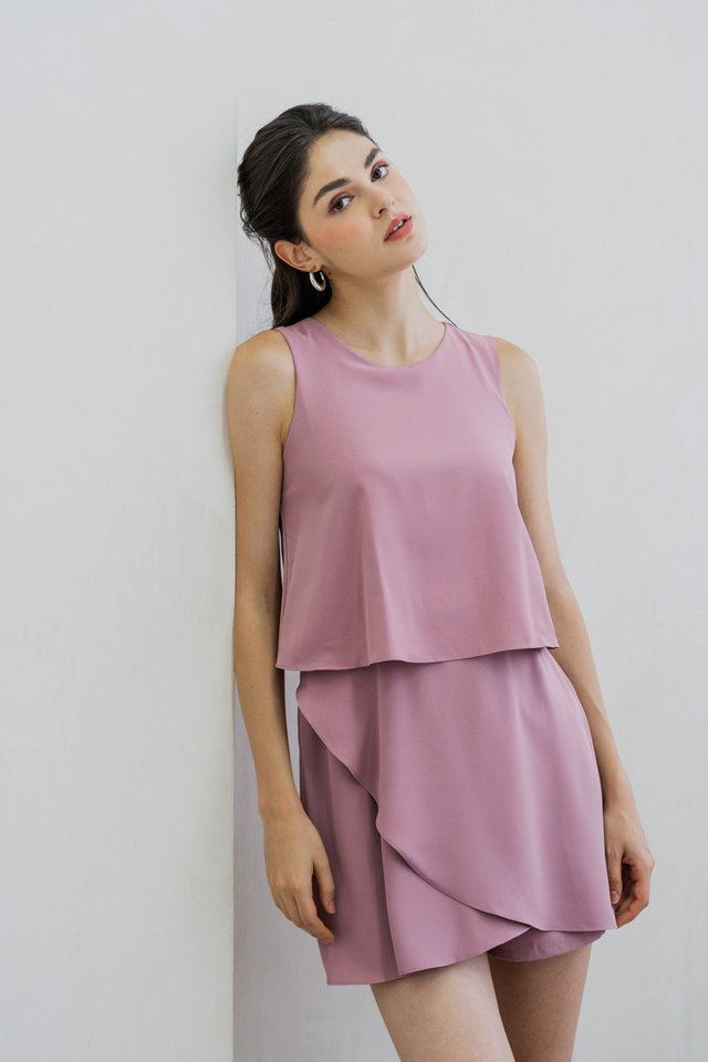 Evangeline Layered Romper In Pink