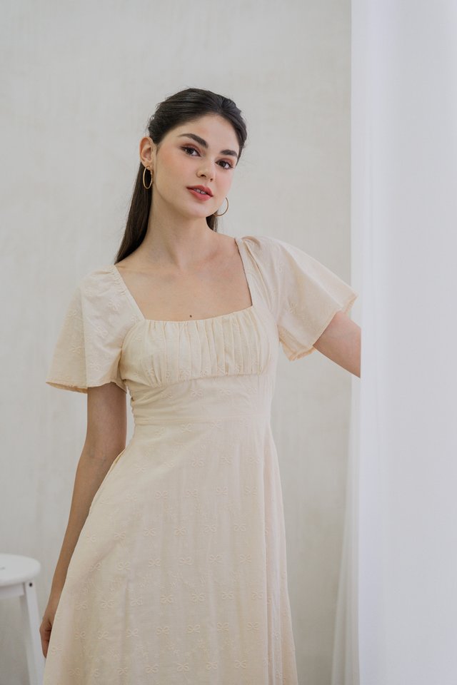 Avril Ribbon Embroidered Maxi Dress In Cream (XS)
