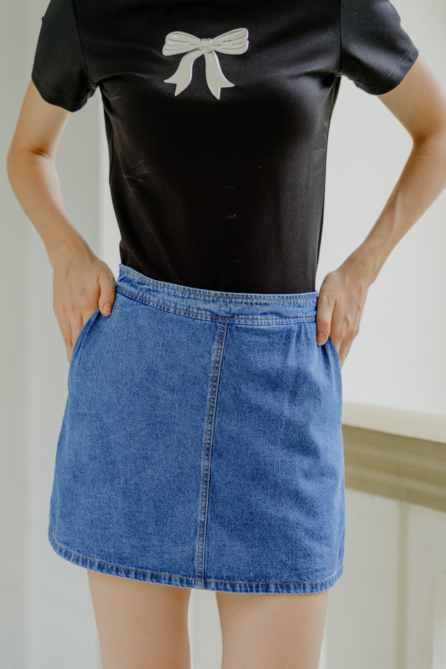 Charlene Denim Pocket Skort In Dark Wash