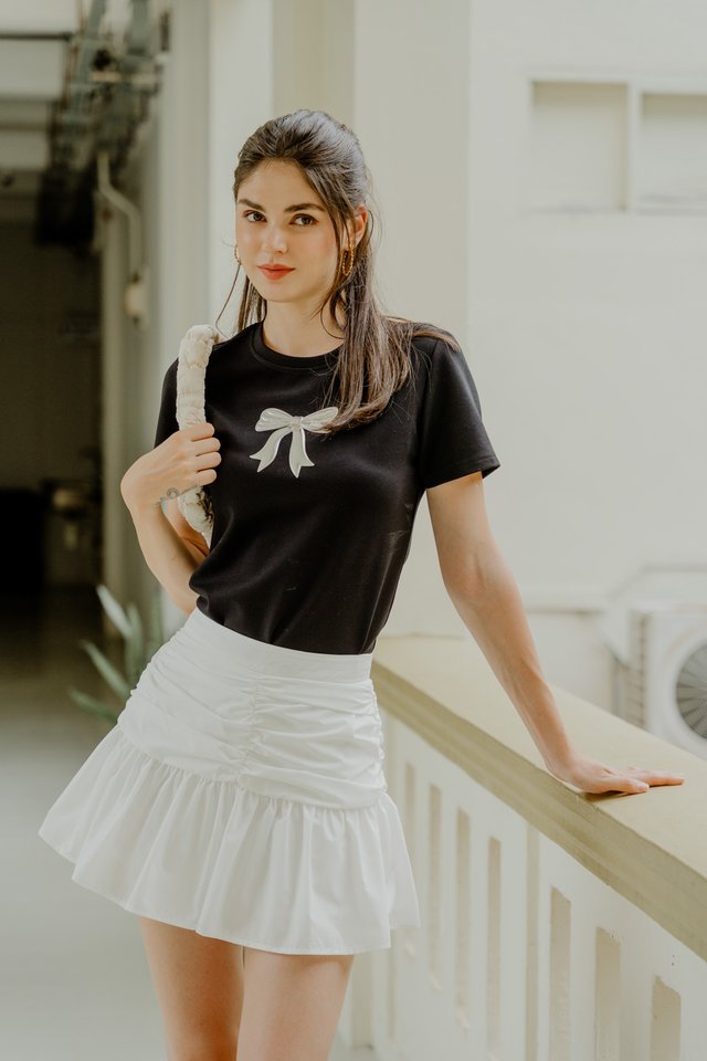 Inez Ribbon Cotton Top In Black