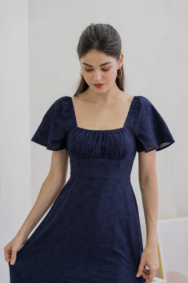 Avril Ribbon Embroidered Maxi Dress In Navy (XS)