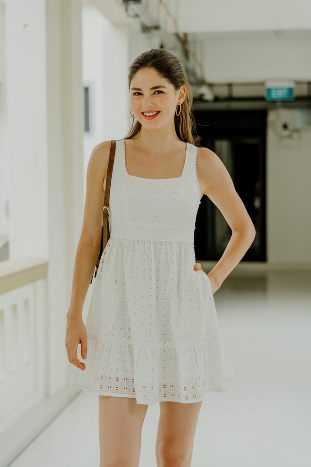 Kimia Eyelet Dropwaist Dress In White