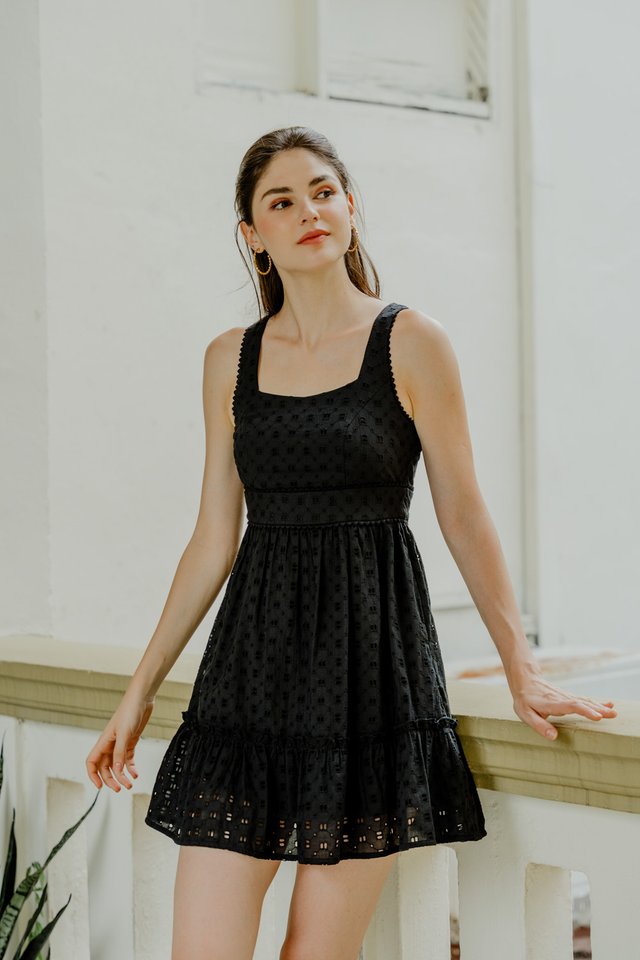 Kimia Eyelet Dropwaist Dress In Black