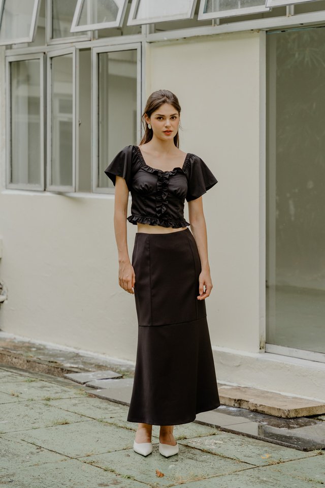 Mina Mermaid Hem Midi Skirt In Black